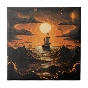 Ship sailing in the night tile