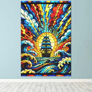 Ship Sailing Through Storm Canvas Print