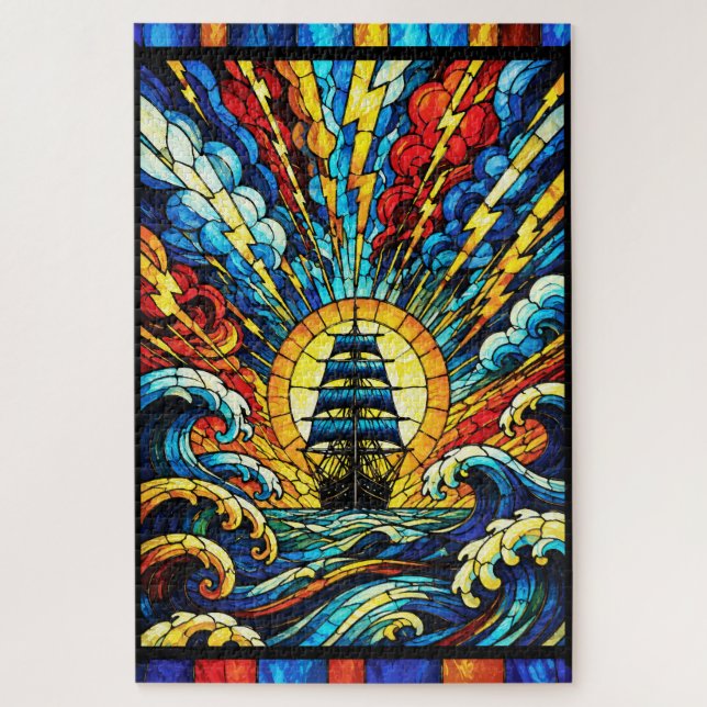 Ship Sailing Through Storm Jigsaw Puzzle (Vertical)