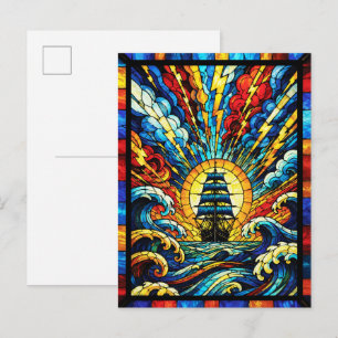 Ship Sailing Through Storm Postcard