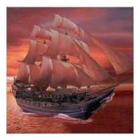 SHIP SAILS AT SUNSET
