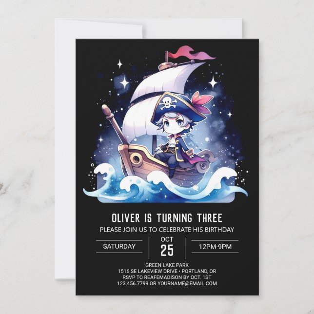 Ship Simple Pirate Birthday Invitation (Front)