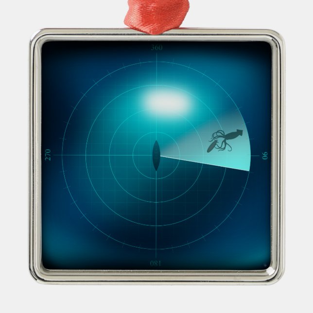 Ship Sonar Detecting Kraken Sea Monster Nautical Metal Tree Decoration (Front)