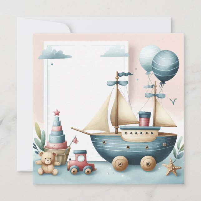 Ship toy baby boy invitation (Front)