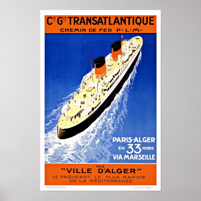 Ship Ville D'Alger Vintage Travel Poster (Front)