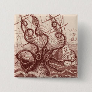 ship vs. octopus 15 cm square badge