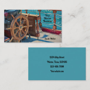 Ship Wheel Blue Nautical Business Card