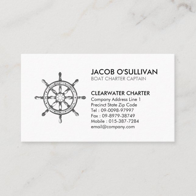 Ship Wheel Boat Charter Fishing Business Card (Front)