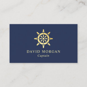 Ship Wheel Logo Boat Captain Navy And Gold Business Card