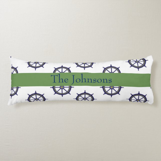 Ship Wheel Nautical Green and Blue Body Cushion (Front)