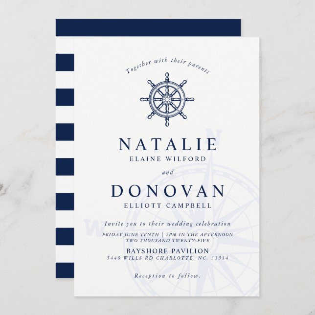 Ship Wheel Nautical Wedding Invitation (Front/Back)
