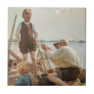 Shipbuilders (by Albert Edelfelt) Tile