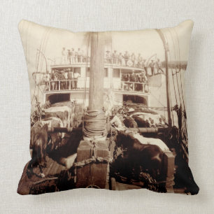 Shipping Cattle on the 'W.G. Hall', Hawaii, 1890s Cushion