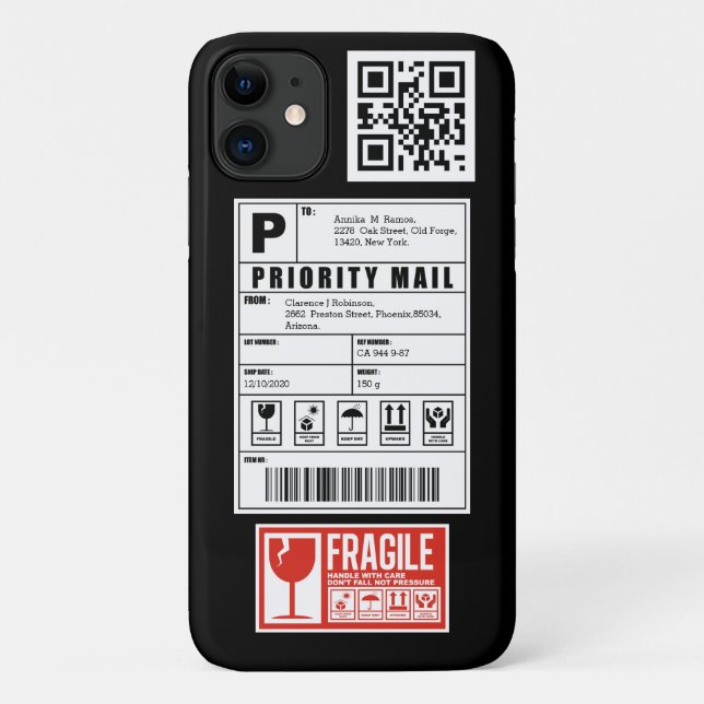 Shipping Label Fragile Sticker QR Code Case-Mate iPhone Case (Back)