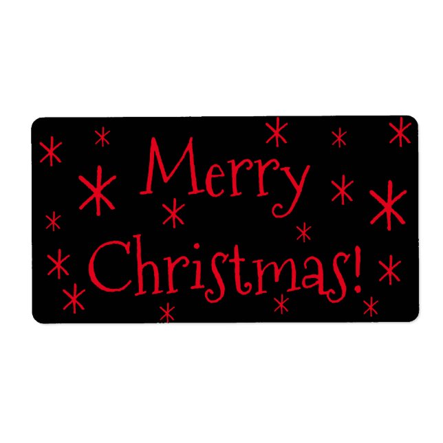 Shipping Labels Black Red Merry Christmas Stars (Front)