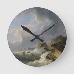 Shipping off a Coastline in a Rough Sea (oil on ca Round Clock