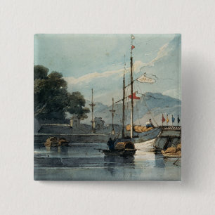 Shipping on a Chinese River 15 Cm Square Badge