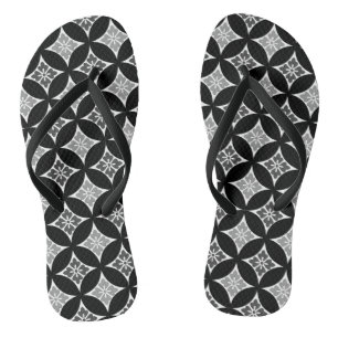 Shippo with Flower Motif, Black, White and Grey Jandals