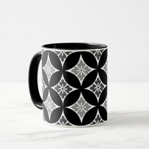 Shippo with Flower Motif, Black, White and Grey Mug