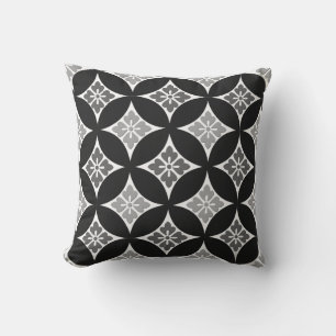 Shippo with Flower Motif, Black, White and Grey Outdoor Cushion