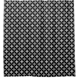 Shippo with Flower Motif, Black, White and Grey Shower Curtain