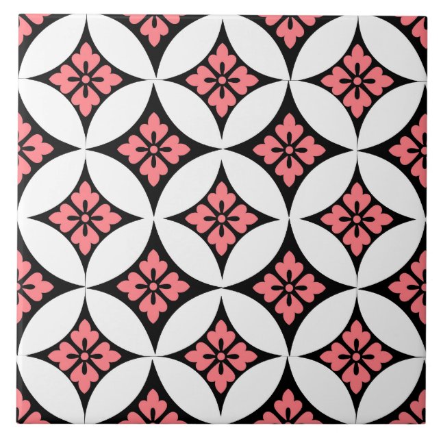 Shippo with Flower Motif, Black, White and Pink Tile (Front)