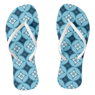 Shippo with Flower Motif, Blue and White Jandals
