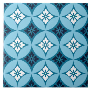 Shippo with Flower Motif, Blue and White Tile