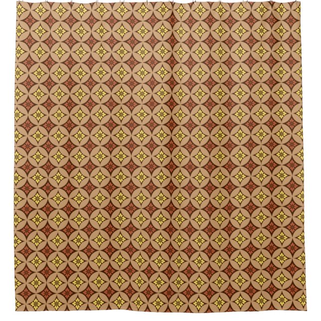 Shippo with Flower Motif, Brown and Golden Yellow Shower Curtain (Front)