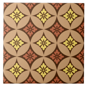 Shippo with Flower Motif, Brown and Golden Yellow Tile