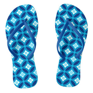 Shippo with Flower Motif, Deep Indigo Blue Jandals
