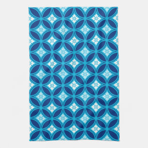 Shippo with Flower Motif, Deep Indigo Blue Tea Towel