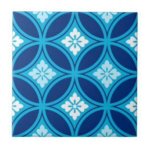 Shippo with Flower Motif, Deep Indigo Blue Tile