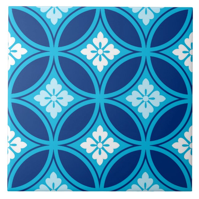 Shippo with Flower Motif, Deep Indigo Blue Tile (Front)