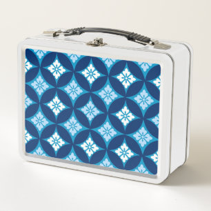 Shippo with Flower Motif, Indigo Blue and White Metal Lunch Box