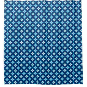 Shippo with Flower Motif, Indigo Blue and White Shower Curtain