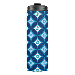 Shippo with Flower Motif, Indigo Blue and White Thermal Tumbler