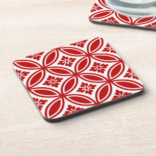 Shippo with Flower Motif, Red and White Beverage Coaster