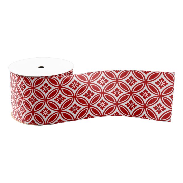Shippo with Flower Motif, Red and White Grosgrain Ribbon (Spool)