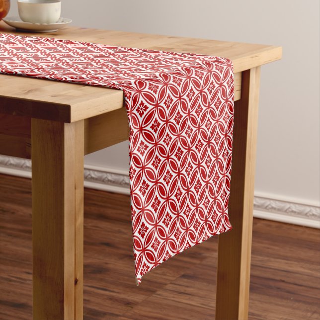 Shippo with Flower Motif, Red and White Short Table Runner (In Situ)