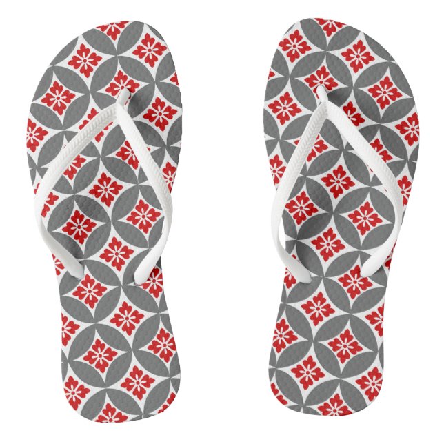 Shippo with Flower Motif, Red, White and Grey Jandals (Footbed)