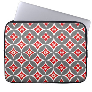 Shippo with Flower Motif, Red, White and Grey Laptop Sleeve