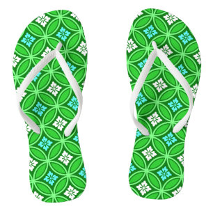 Shippo with Flower Motif, Shades of Jade Green Jandals