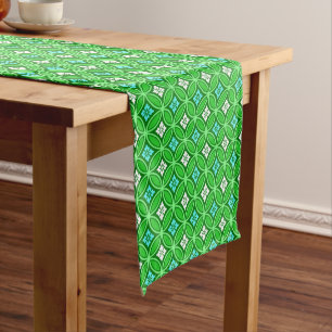 Shippo with Flower Motif, Shades of Jade Green Short Table Runner