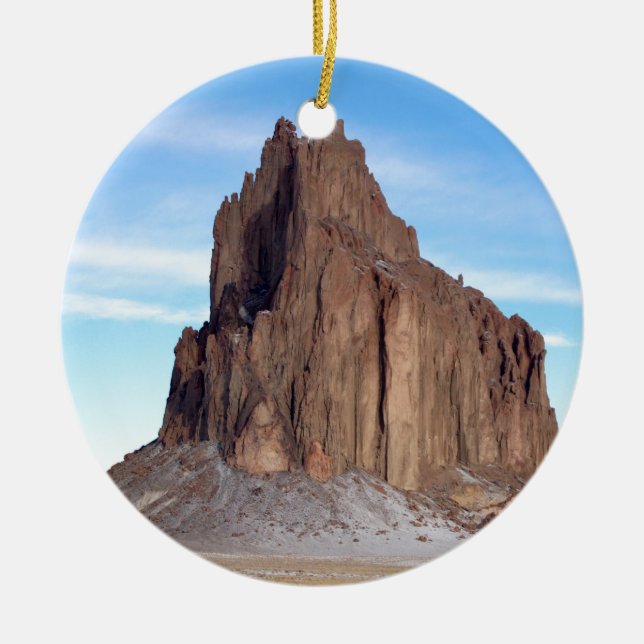 Shiprock Mountain, New Mexico Ceramic Tree Decoration (Front)