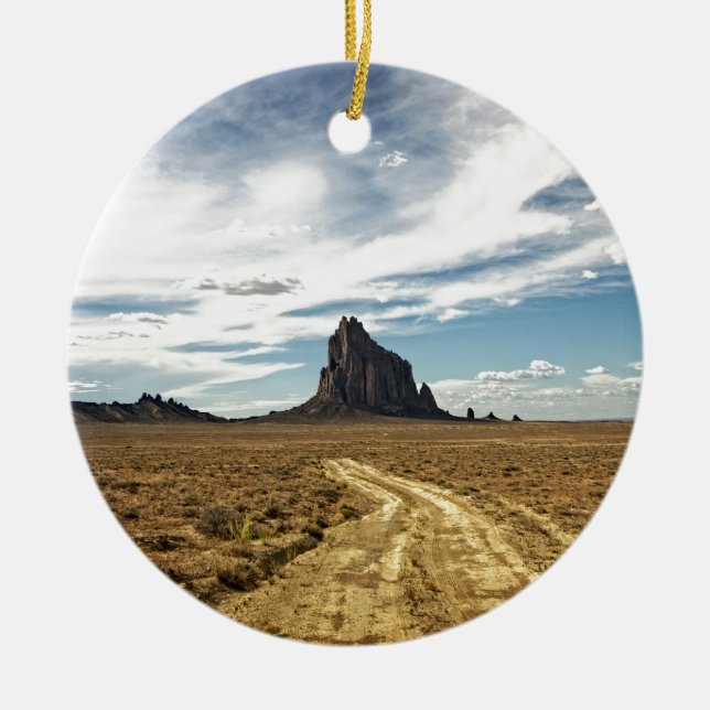 Shiprock New Mexico Mountain Southwest Landscape Ceramic Tree Decoration (Front)