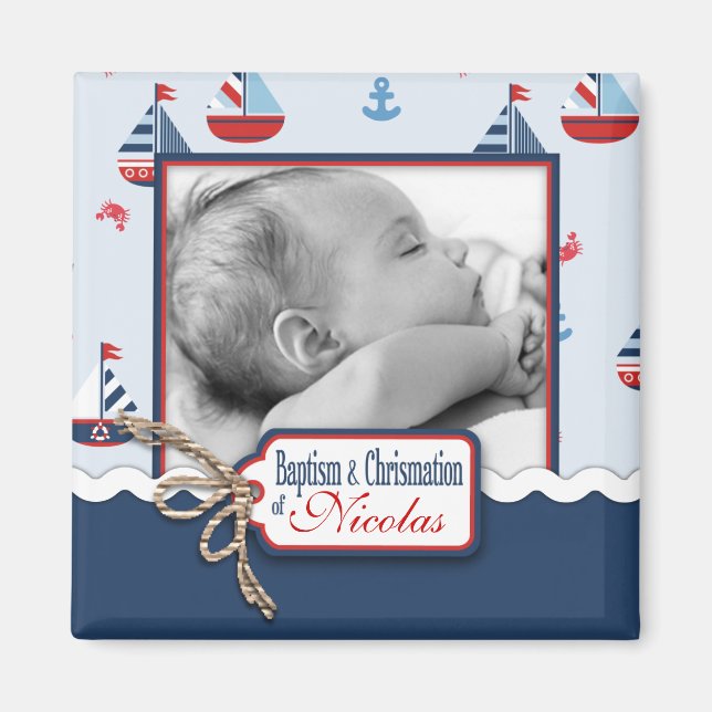 Ships Ahoy! Baptism Square Magnet (Front)