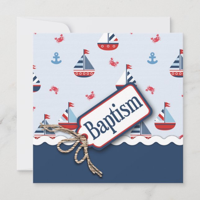 Ships Ahoy! Baptism Square_Zip Code2 Invitation (Front)