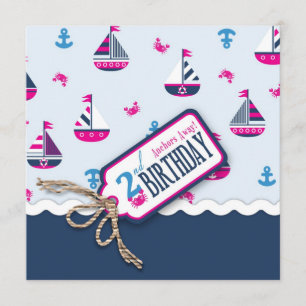 Ships Ahoy! Girl Birthday Invite Square 2
