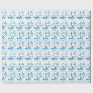 Ships Ahoy, It's a Boy! Baby Shower Blue Sailboat Wrapping Paper